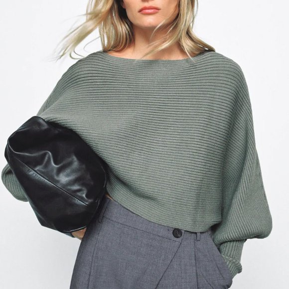 New Zara Sage Green Wide Sleeve Knit 